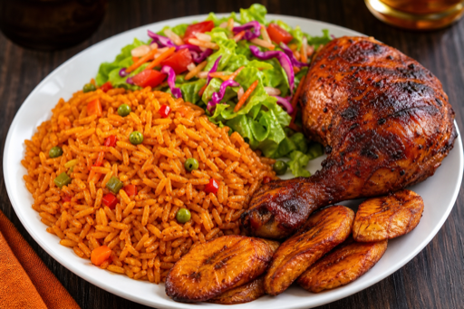 Jollof rice with plantains and chicken