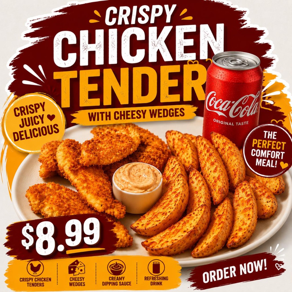 Chicken tenders with cheesy wedges