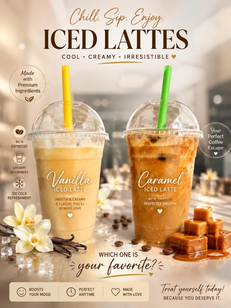 Vanilla and caramel iced lattes